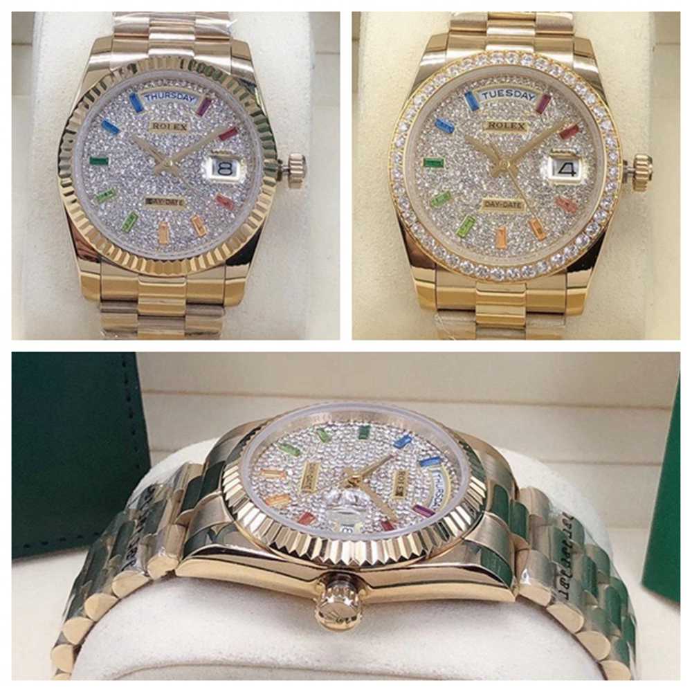 DayDate 36mm gold case diamonds face rainbow stone numbers AAA automatic S