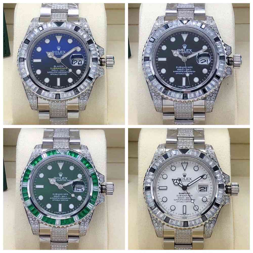 SUB diamonds baguette stones bezel 40mm AAA automatic D-blue/black/green/white dials Sxxx