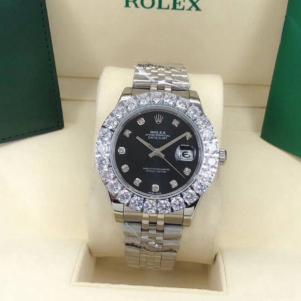 Datejust 43mm automatic prongset diamonds bezel silver case jubilee band black dial Sxxx