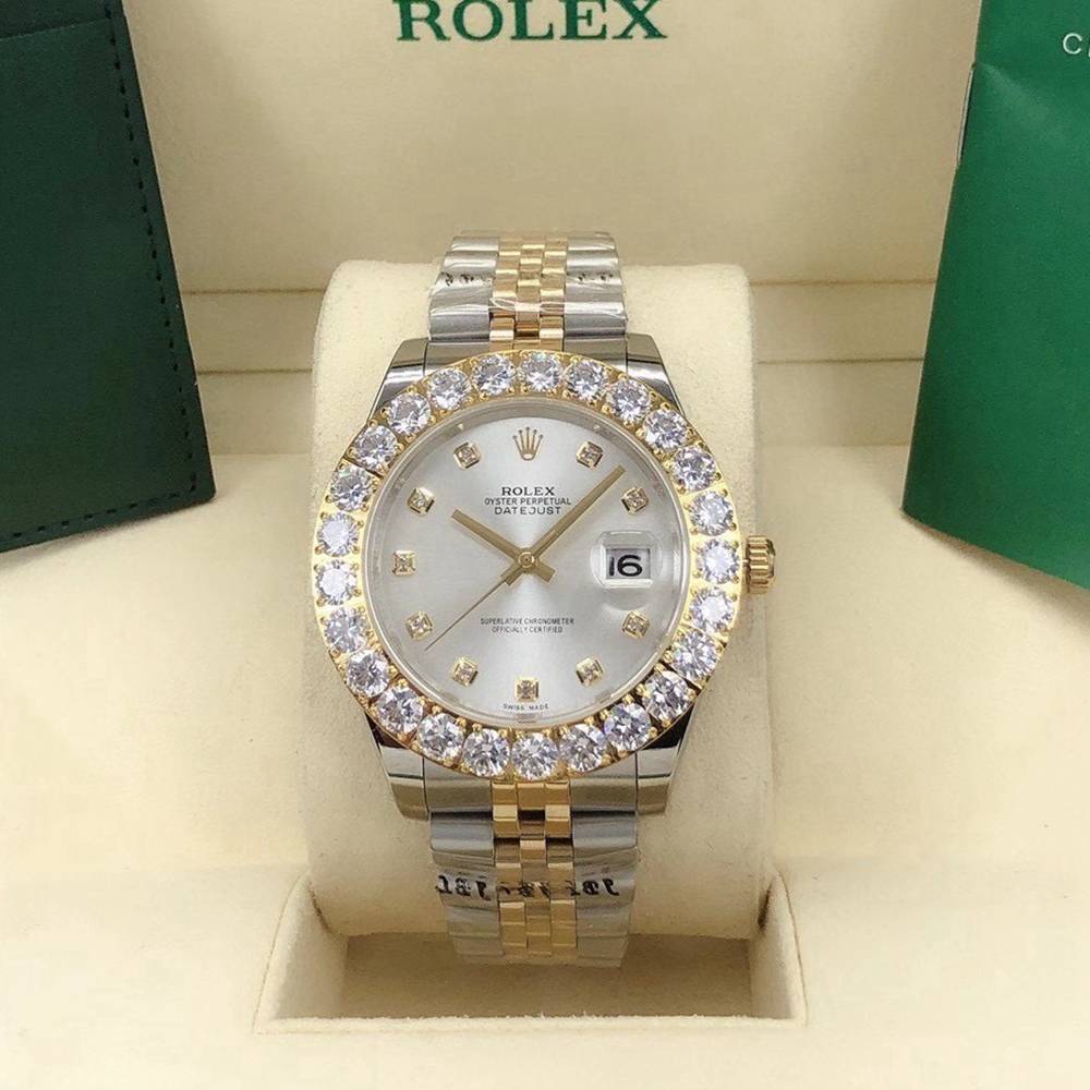 Datejust 2tone gold 43mm silver dial prongset diamonds bezel AAA automatic Jubilee band