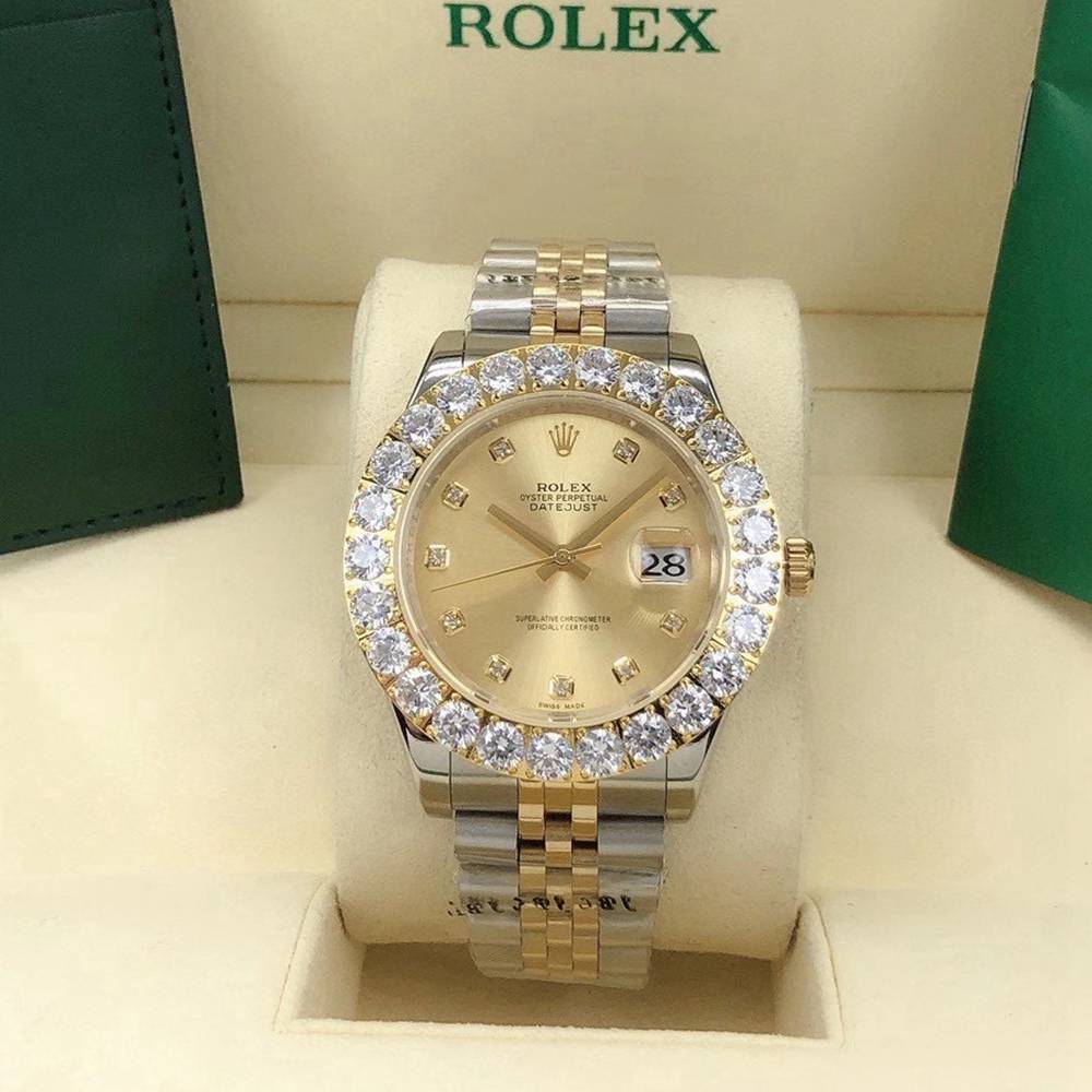Datejust 2tone gold case 43mm gold face jubilee band prongset stones bezel AAA Rolex watch