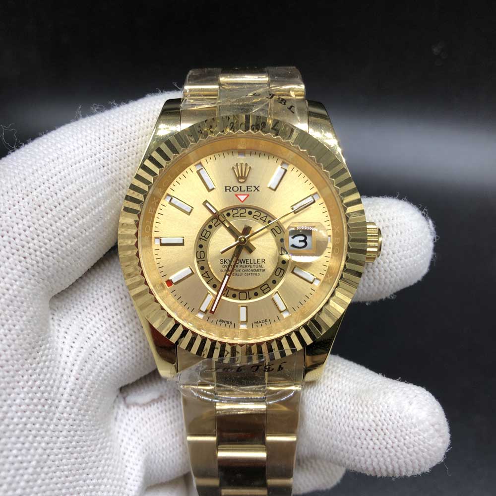 Sky-Dweller gold case gold face 41mm AAA automatic men replica watch S032