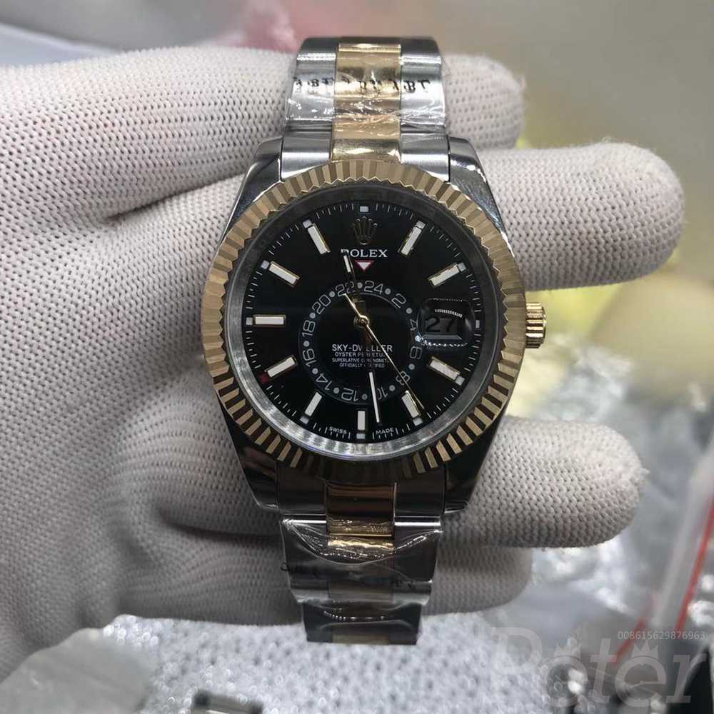 Sky-Dweller 2tone gold case 41mm black dial AAA automatic stainless steel replica watch S032