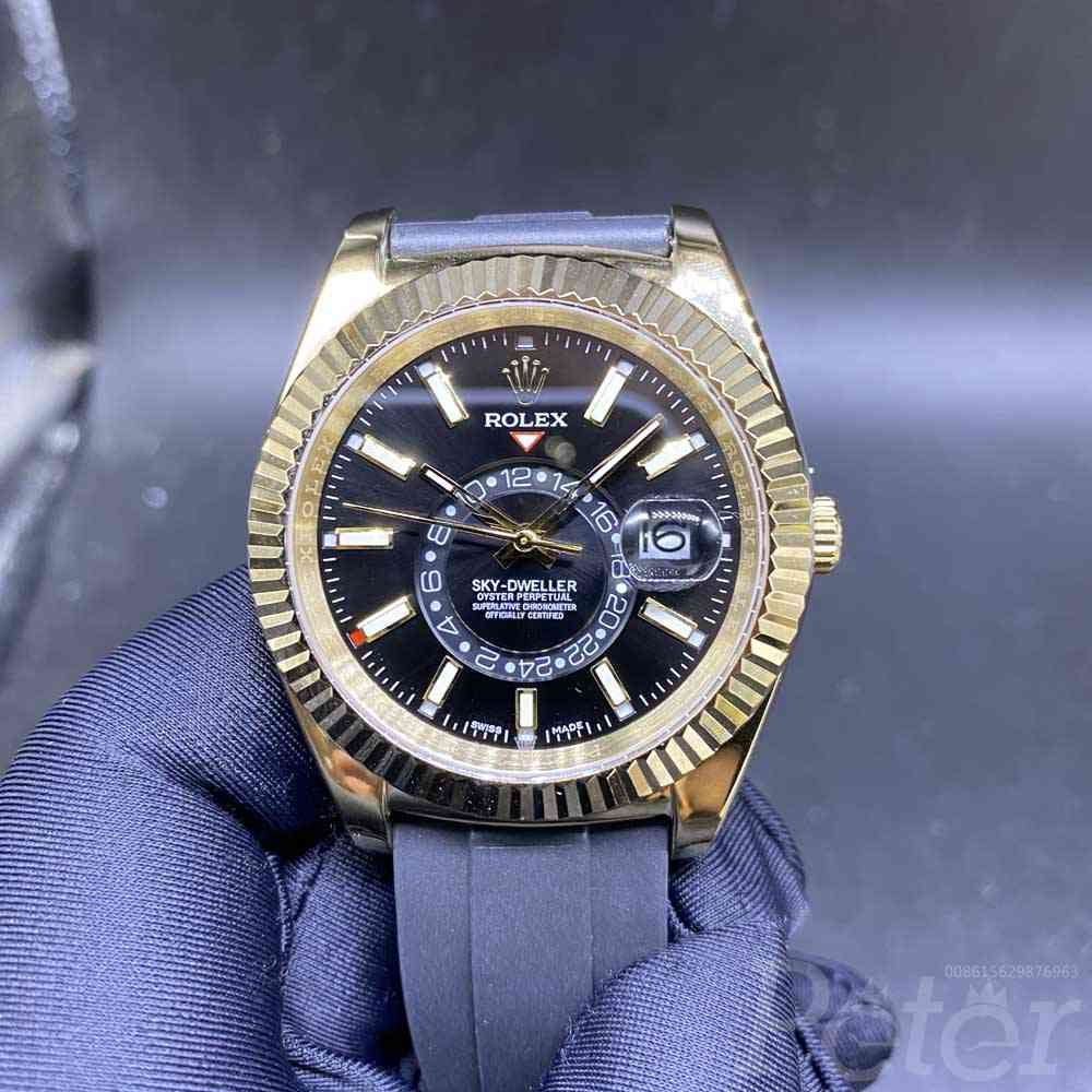 Sky-Dweller gold case 41mm black dial oysterflex rubber strap AAA ...