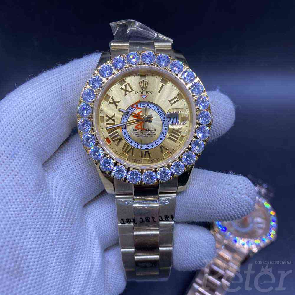 Sky-Dweller 43mm prongset bezel full yellow gold roman numbers AAA automatic S038