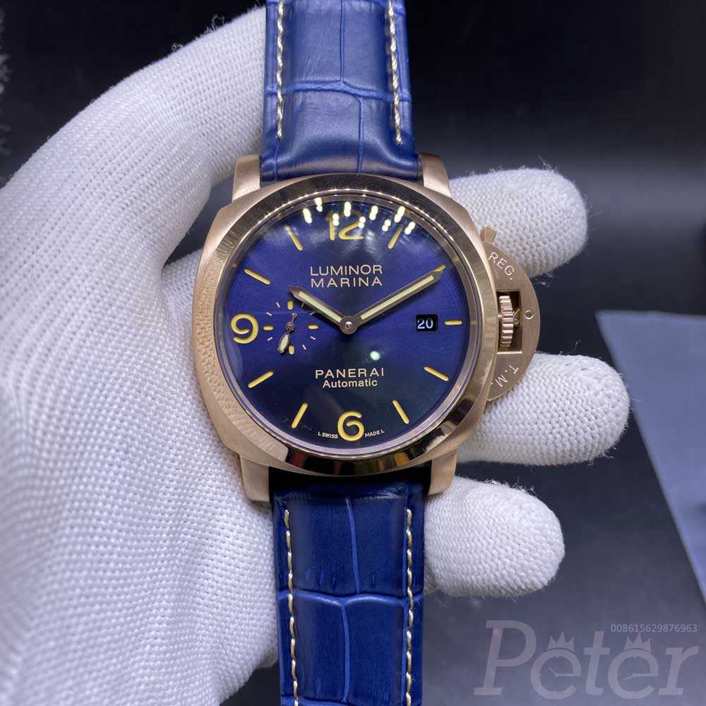 Panerai Luminor Marina rose gold case 45mm blue dial blue leather AAA automatic HZ034