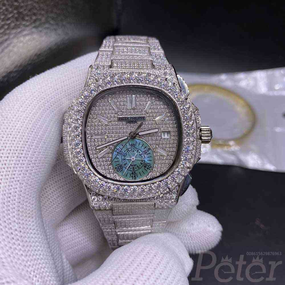 Patek full diamonds silver case 40mm stone numbers blue sub-dial AAA automatic BL230