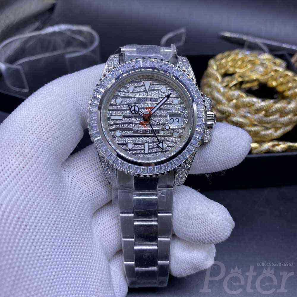 GMT AAA baguette stones bezel 40mm diamonds face automatic 2813 movement men watch WS055