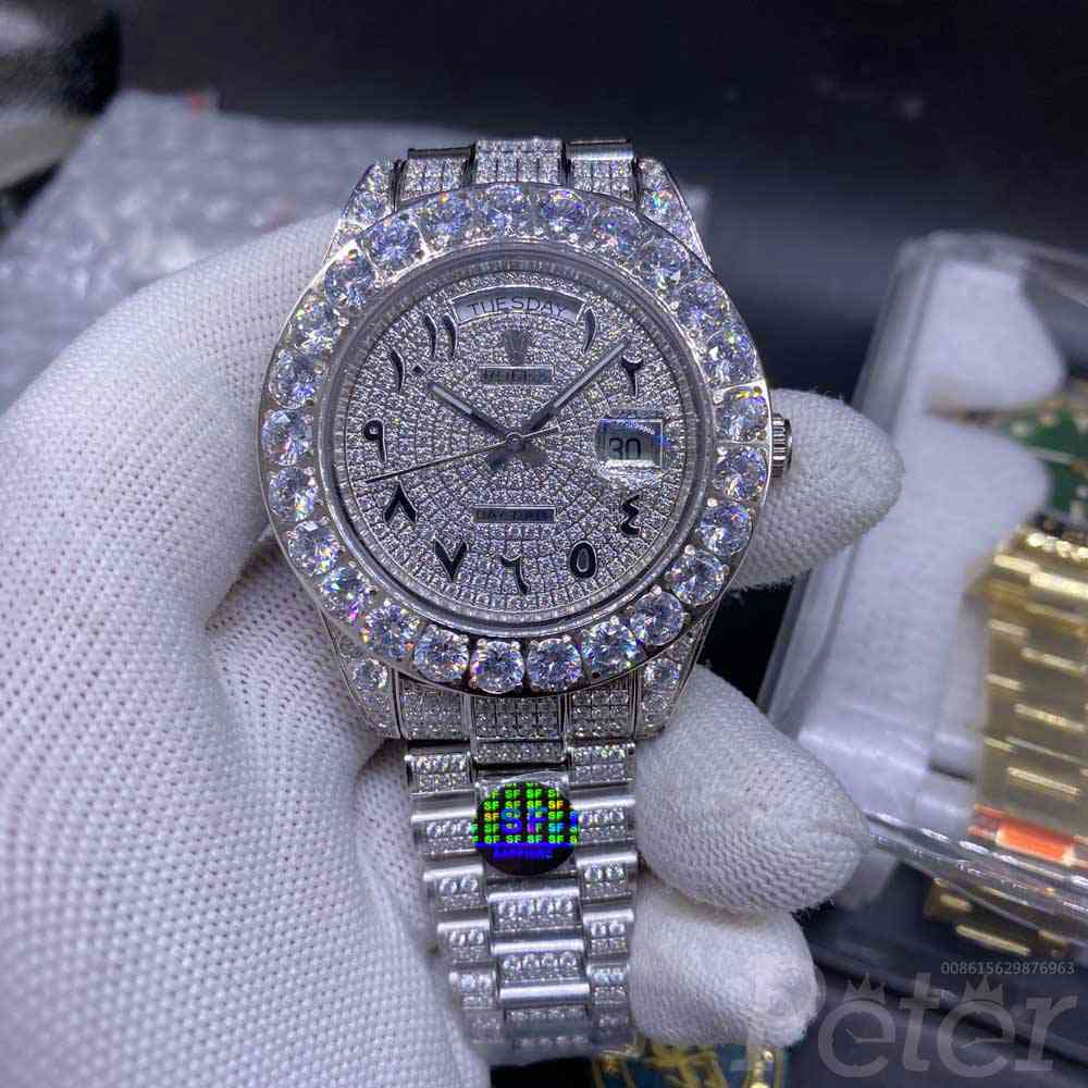 DayDate 44mm AAA automatic Arabic numbers diamonds face prongset bezel M