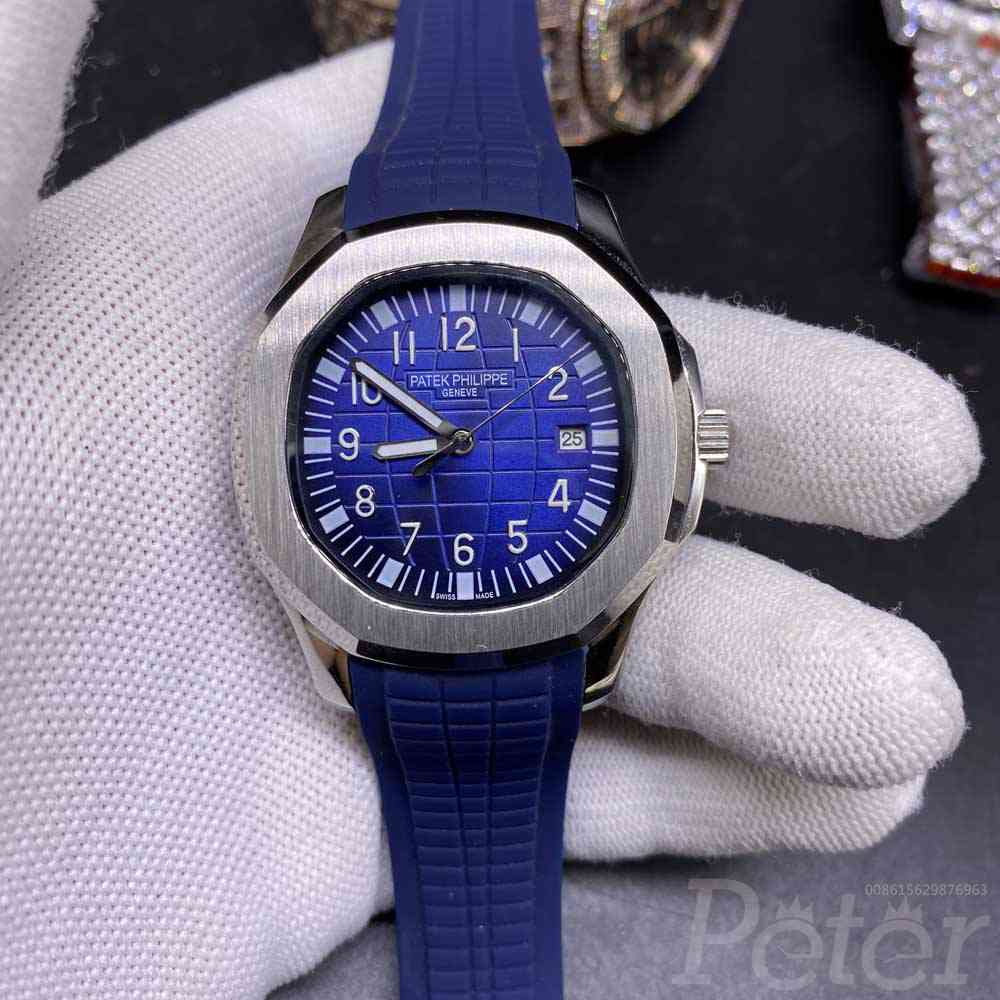 Patek AAA silver/blue 41mm blue rubber strap automatic men watch XJ024