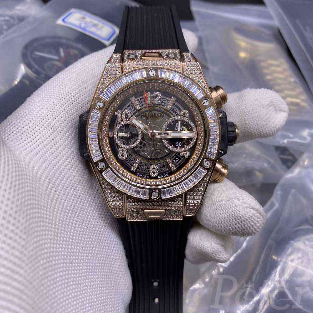 Hublot Big Bang diamonds rose gold case black rubber strap full works 7750 top grade XD195