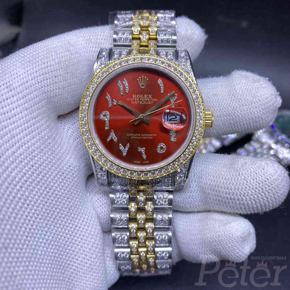 Datejust 36mm diamonds 2tone gold case red dial arabic numbers jubilee women shiny watches MH105
