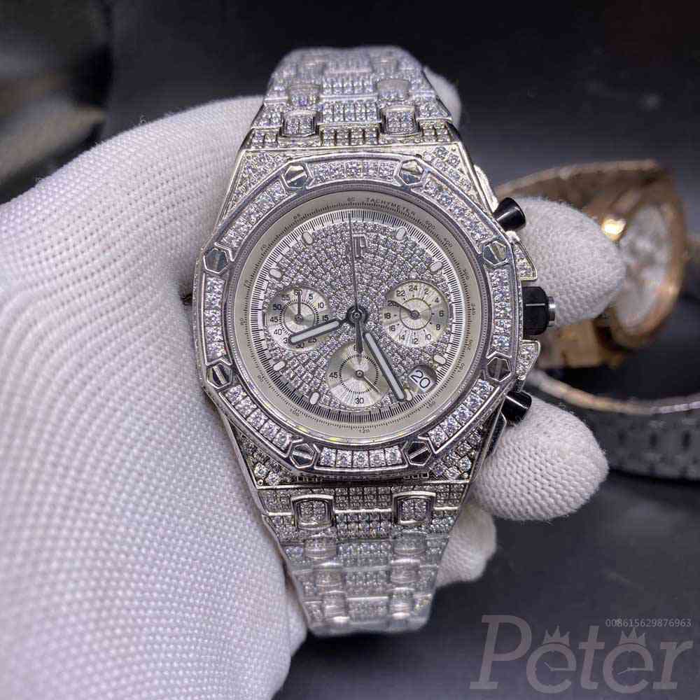 AP full iced out silver 42mm vk quartz full works chronograph functions men stopwatch M120