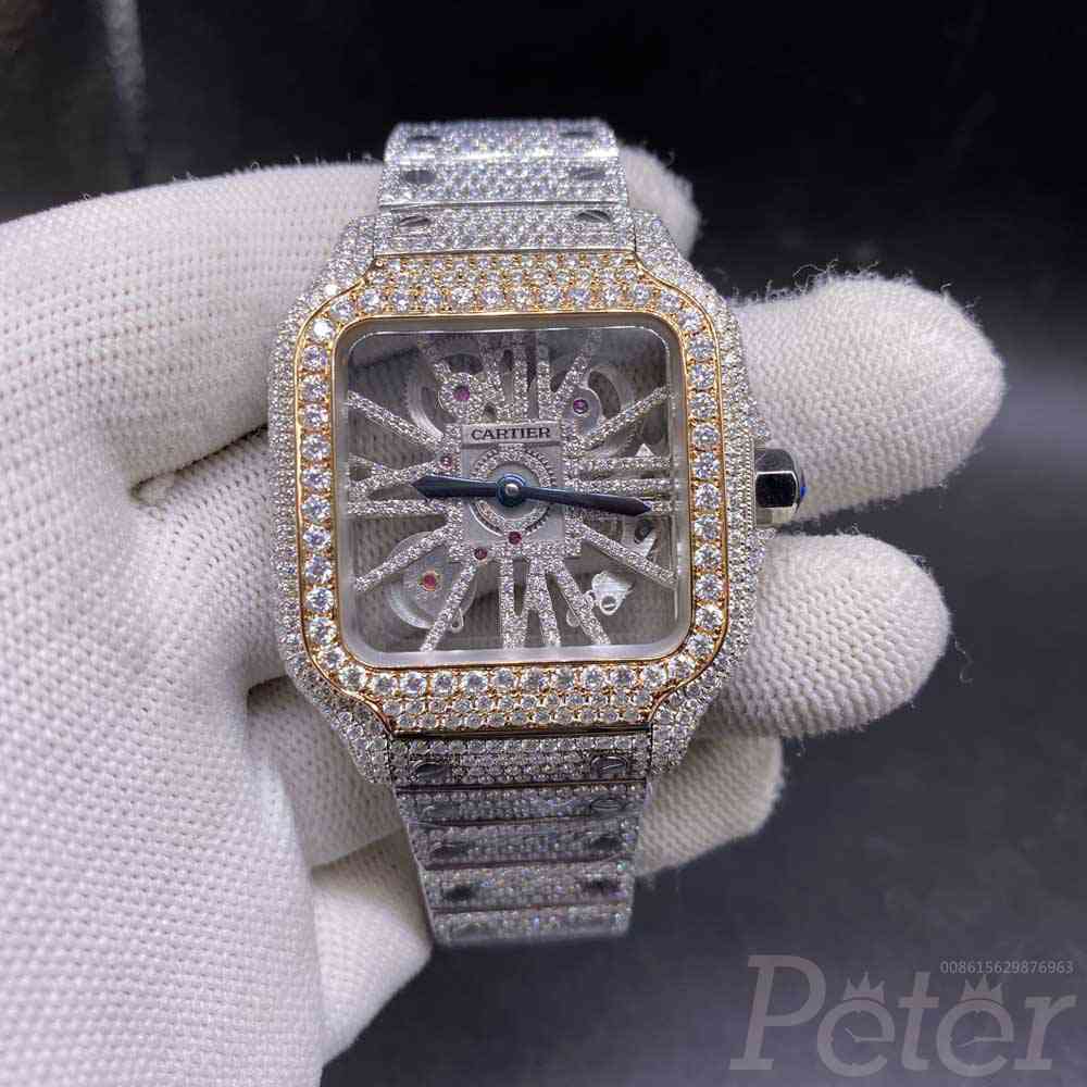 Cartier rose gold two tone skeleton diamonds moissanite stones can pass diamonds tester quartz movement 38mm