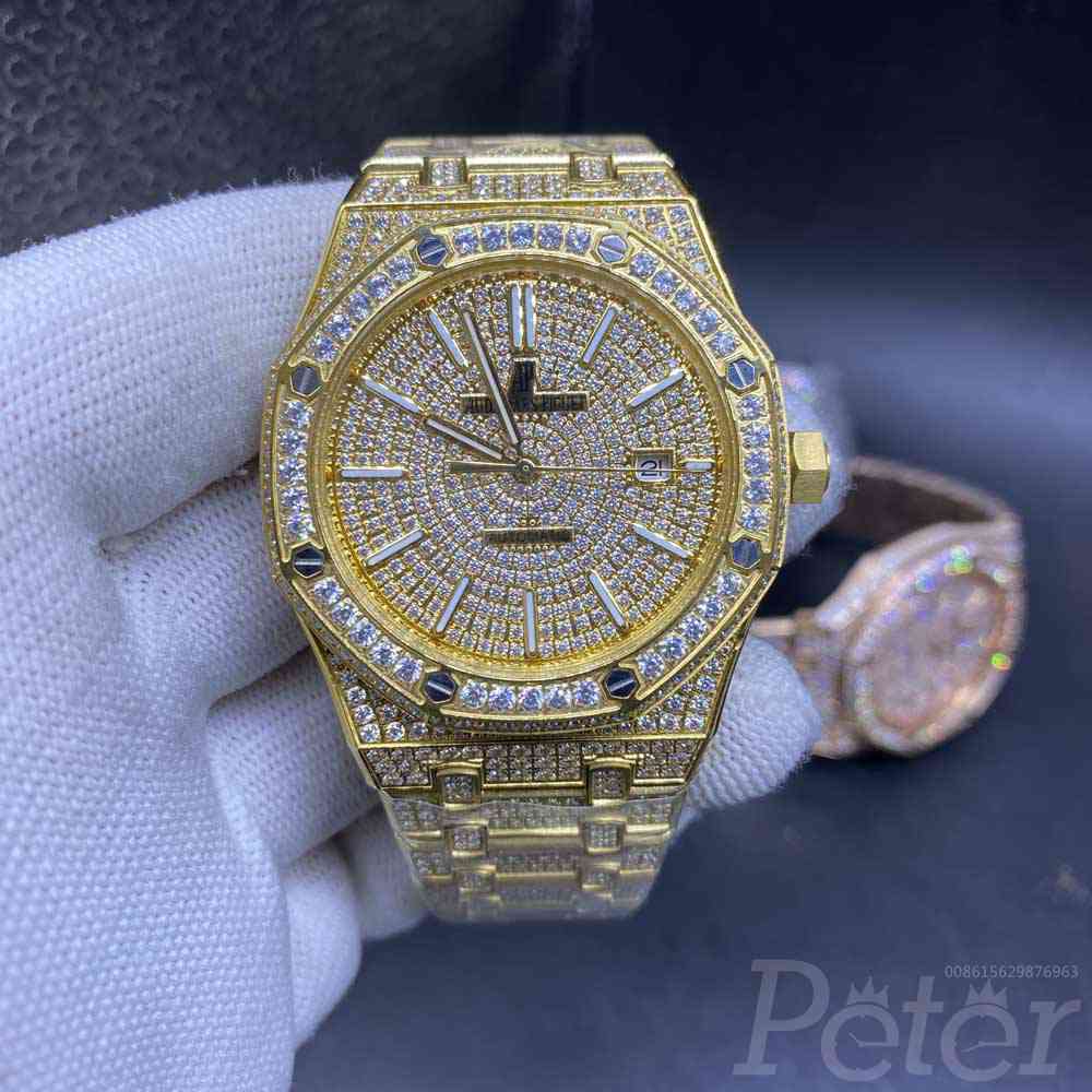 AP iced out gold case 42mm shiny zircon stones diamonds face AAA automatic men watch YC140