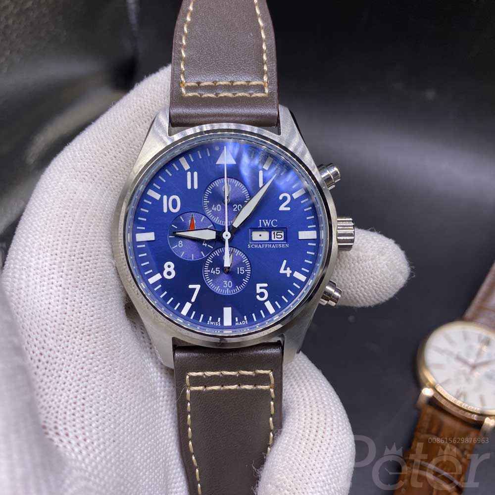 IWC silver/blue 44mm brown leather AAA quartz movement men stopwatch M024