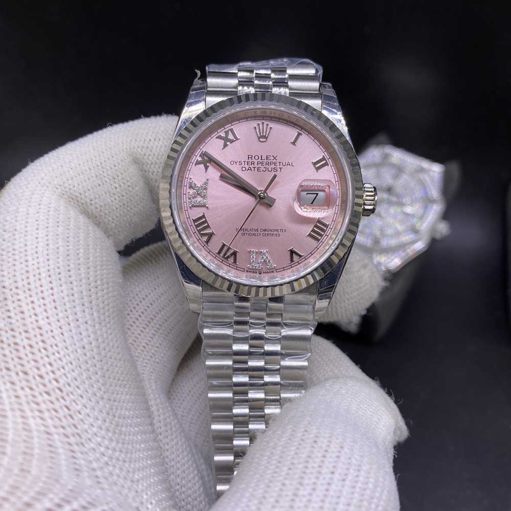 Datejust EW factory 36mm pink dial roman numbers jubilee band 3235 movement WT110