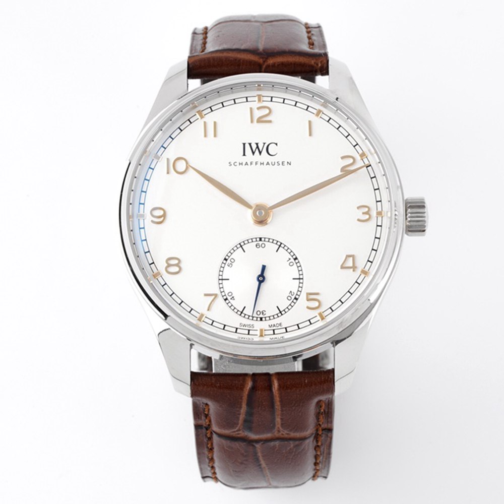 IWC 40mm silver case rose gold numbers ZF 82200 automatic sapphire crystal brown leather WT