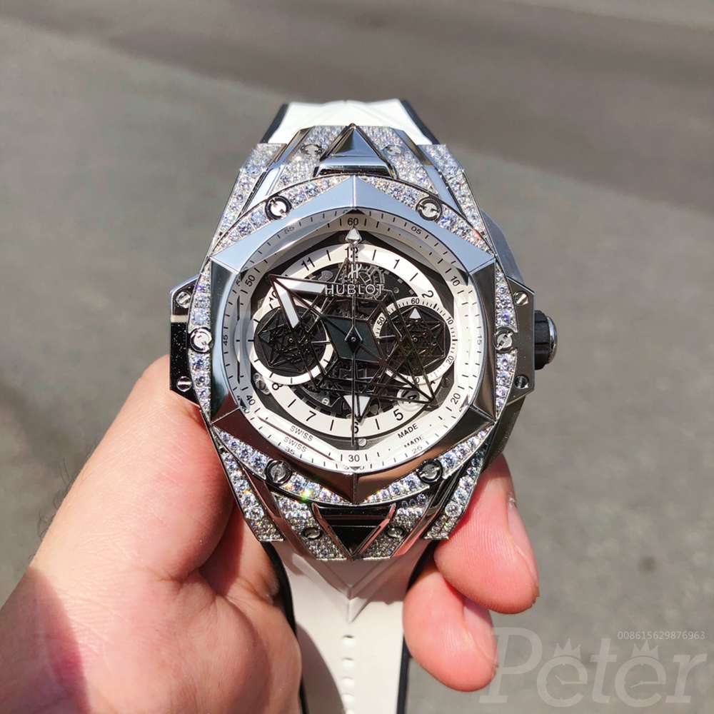 Hublot Big Bang Sang Bleu II diamonds silver case 45mm automatic 7750 XD190