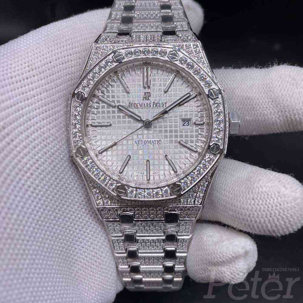 AP diamonds silver case 42mm white dial AAA automatic men shiny stones watch YC105