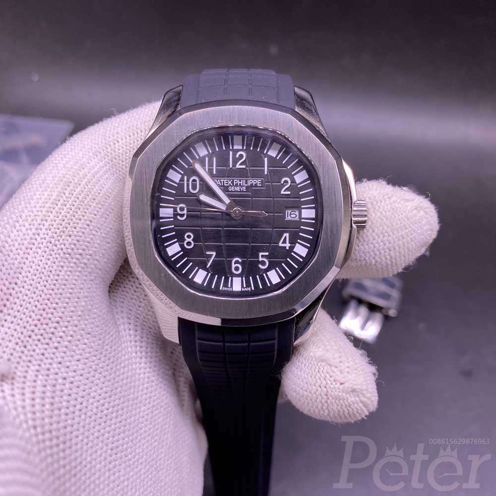 Patek AAA automatic silver case 41mm black dial black rubber men watch XJ024