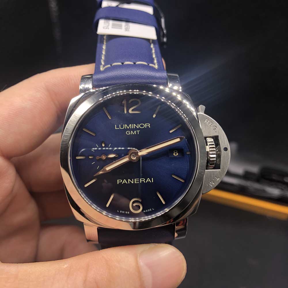 Panerai 40mm silver case blue dial blue leather strap Swiss 1:1 grade P9001 movement Z185