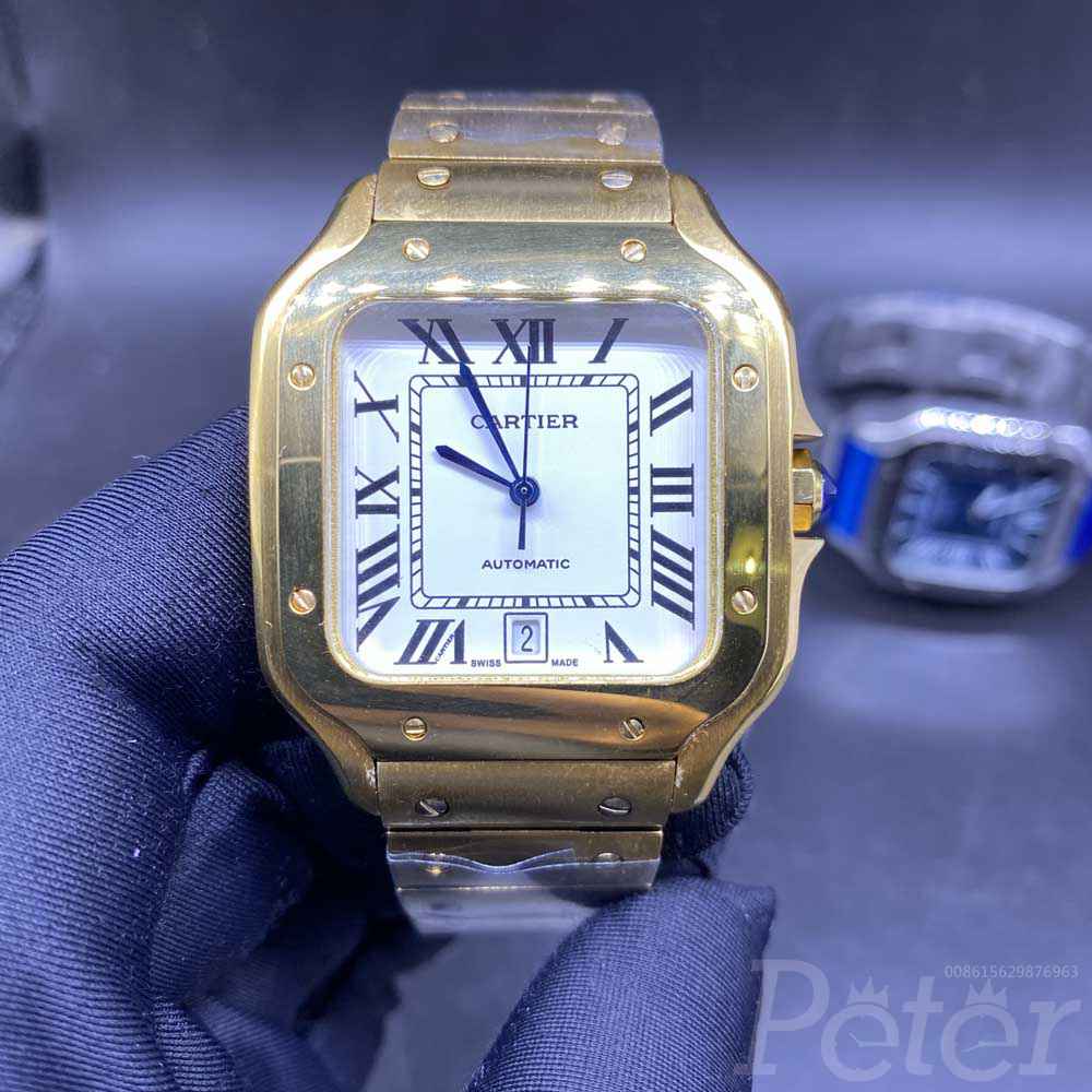 Cartier Santos gold case 38.5mm white dial AAA automatic high quality men watch HZ036