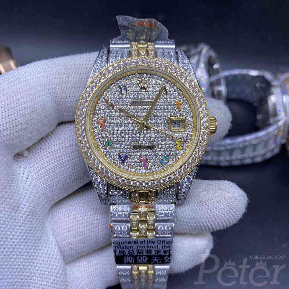 Datejust diamonds two tone gold case 41mm rainbow arabic numbers jubilee band 3255 auto XD230