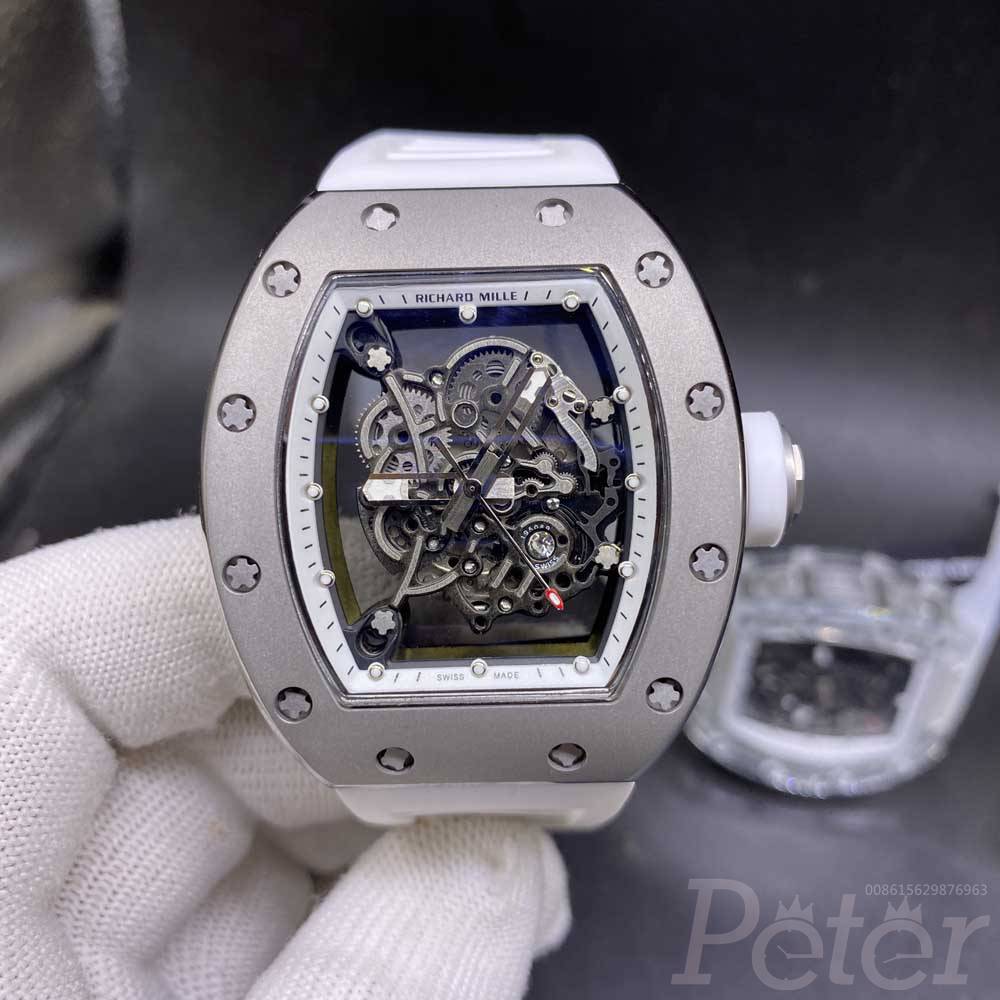 RM055 Titanium case 43x50mm Miyota automatic see-through case with white rubber XD080