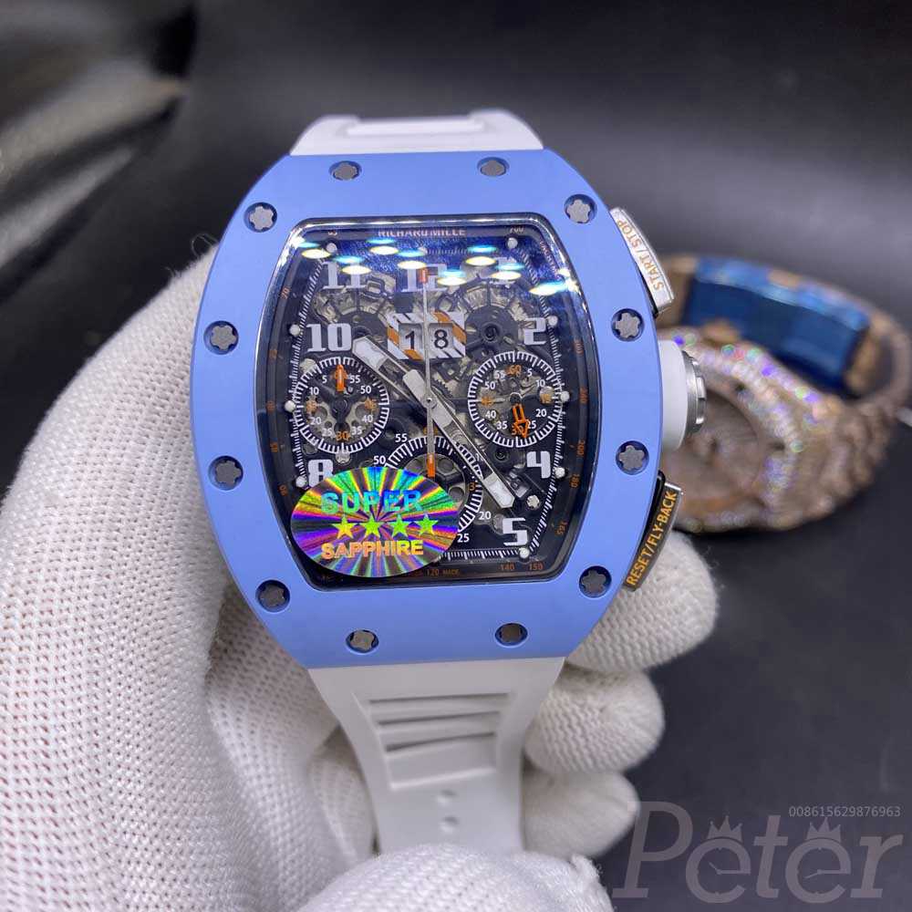 RM011-FM baby blue ceramic case 43x50mm top grade Chronograph 7750 full works XD270