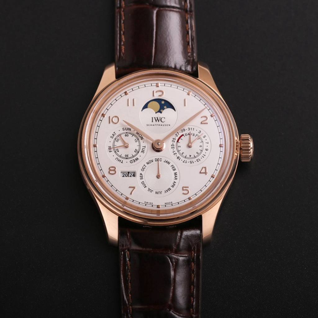 IWC Perpetual calendar rose gold case 41mm white dial brown leather V9 factory Swiss grade M170