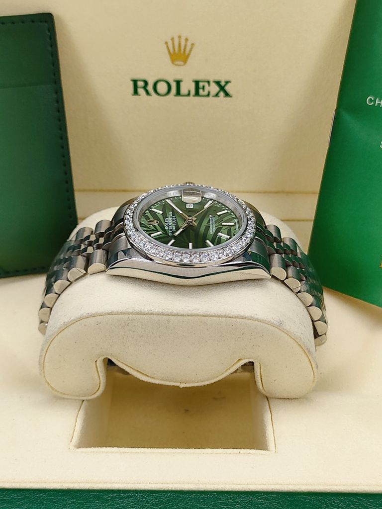 Datejust AAA 36mm steel case palm leaf green dial diamonds bezel jubilee band S025