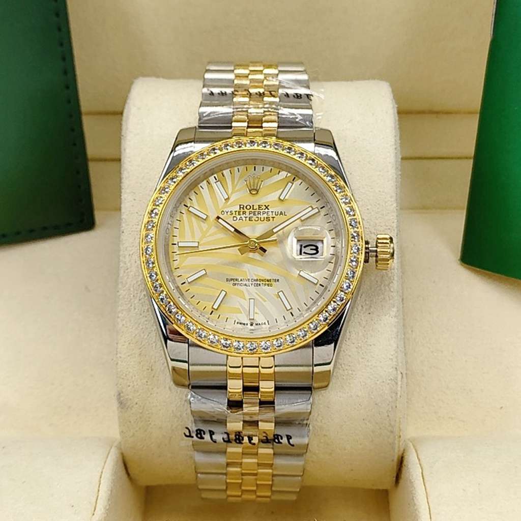 Datejust 2tone gold 36mm Palm leaf dial diamonds bezel jubilee band AAA automatic S025