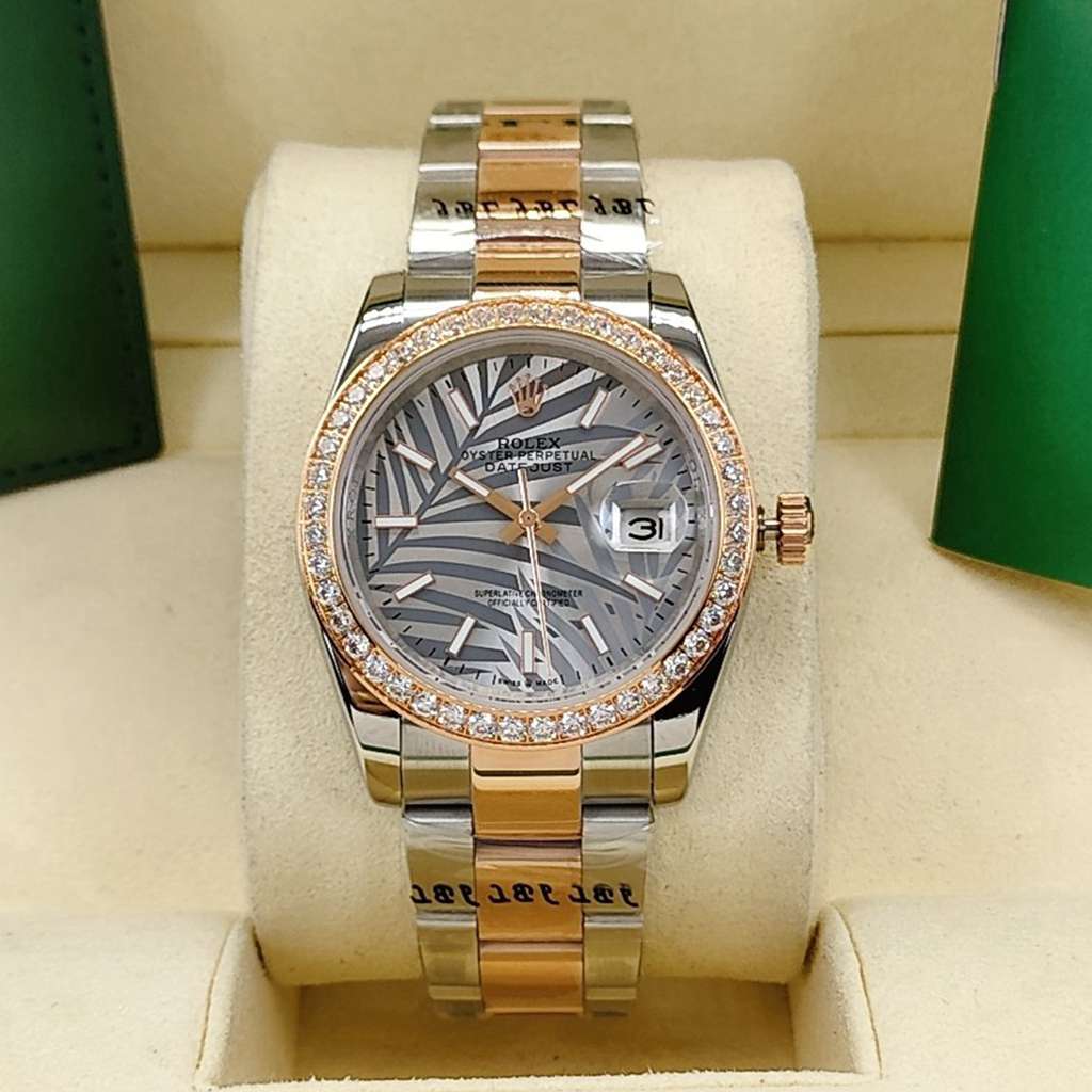 Datejust 2tone rose gold Palm leaf dial diamonds bezel 36mm AAA automatic S025