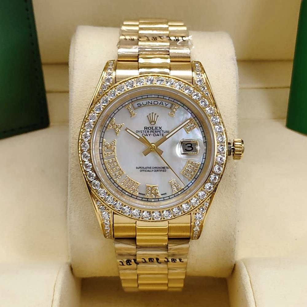 DayDate 41mm gold case white pearl dial stones Roman numbers diamonds AAA auto bezel S045