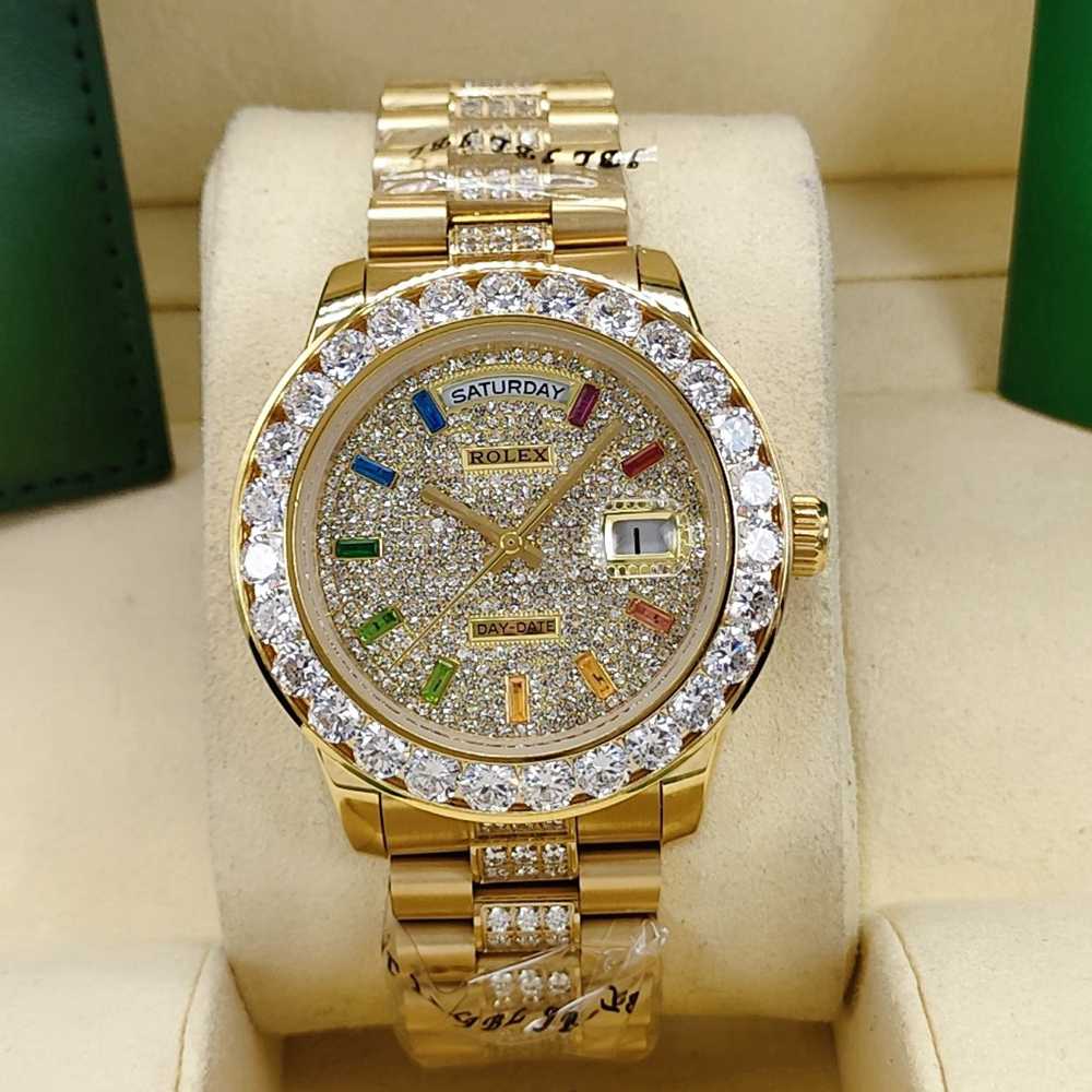 DayDate 40mm gold case diamonds face rainbow stone numbers AAA automatic S045