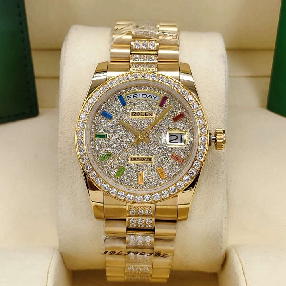 DayDate 36mm gold case diamonds face rainbow numbers AAA automatic S045