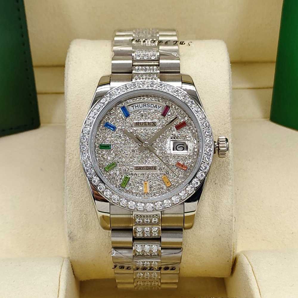DayDate 36mm silver case diamonds face rainbow baguette stone numbers AAA automatic S045