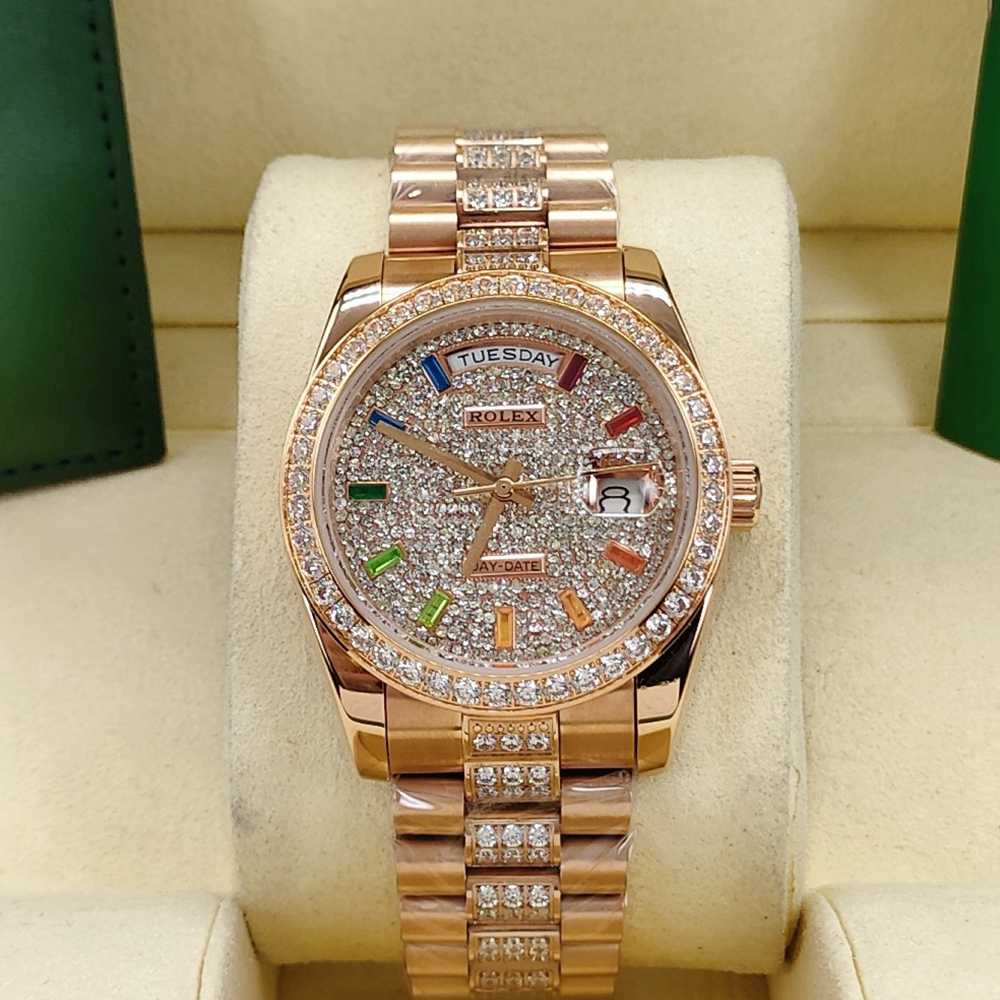 Datejust 36mm rose gold case diamonds face rainbow stone numbers AAA automatic S045