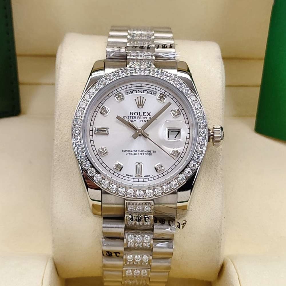 DayDate 36mm AAA automatic diamonds strap silver dial stone numbers S040