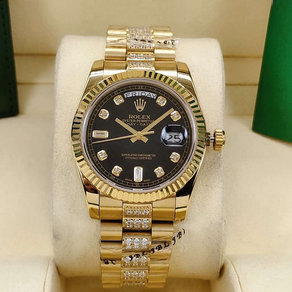 DayDate 36mm Gold/black AAA automatic 2813 fluted bezel diamonds strap S040