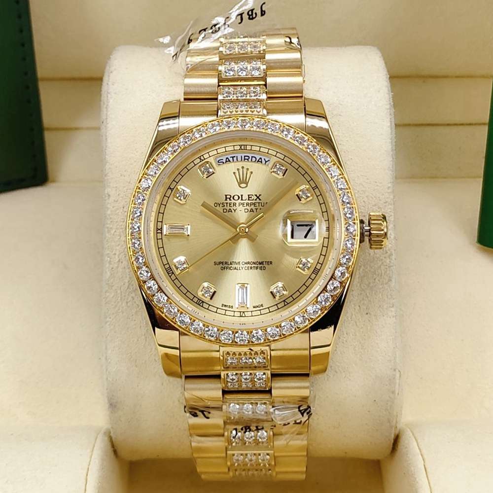 DayDate 36mm AAA automatic gold case gold face stone numbers diamonds strap S040