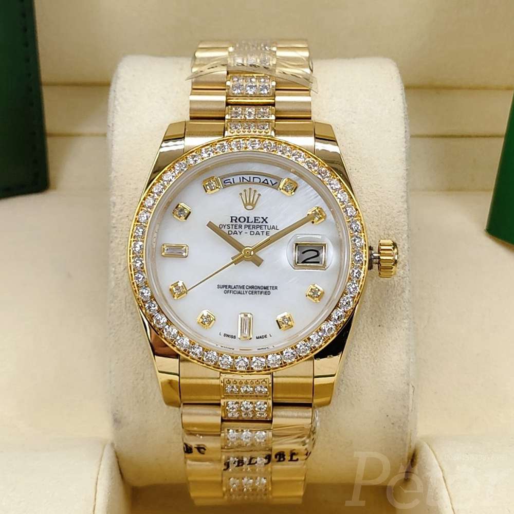 DayDate 36mm gold case white pearl dial diamonds band AAA automatic S040