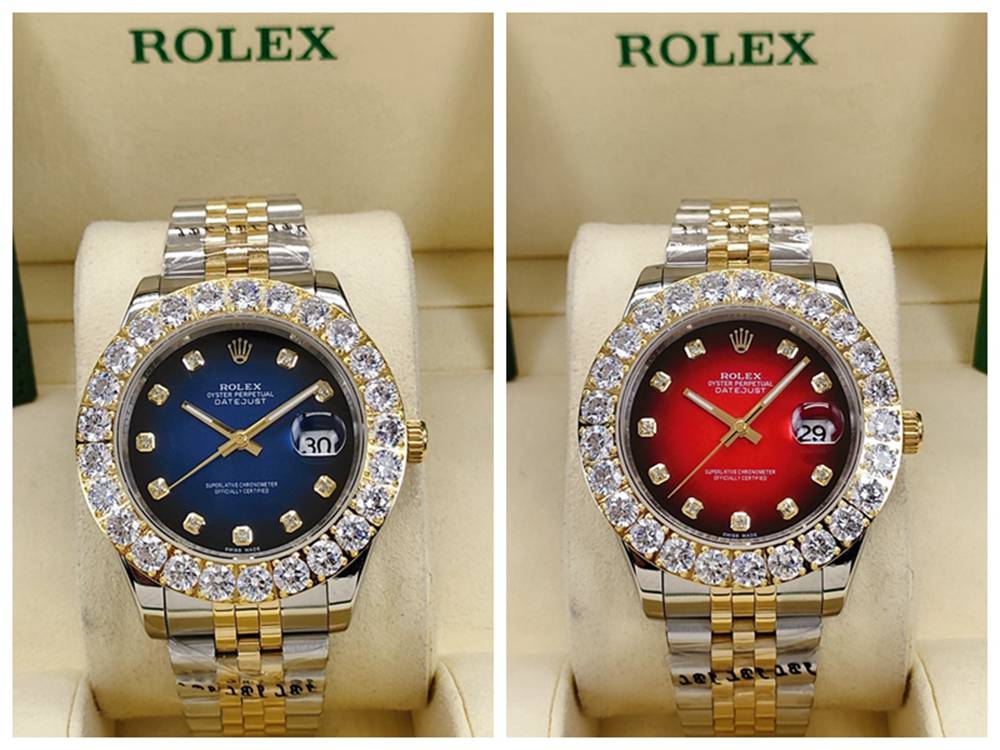 Datejust 43mm blue/red 2tone gold case jubilee band prongset diamonds bezel S030