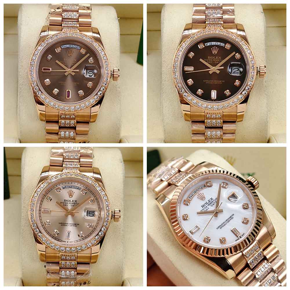 DayDate rose gold 36mm brown/rose gold/white pearl dials AAA diamonds straps S040