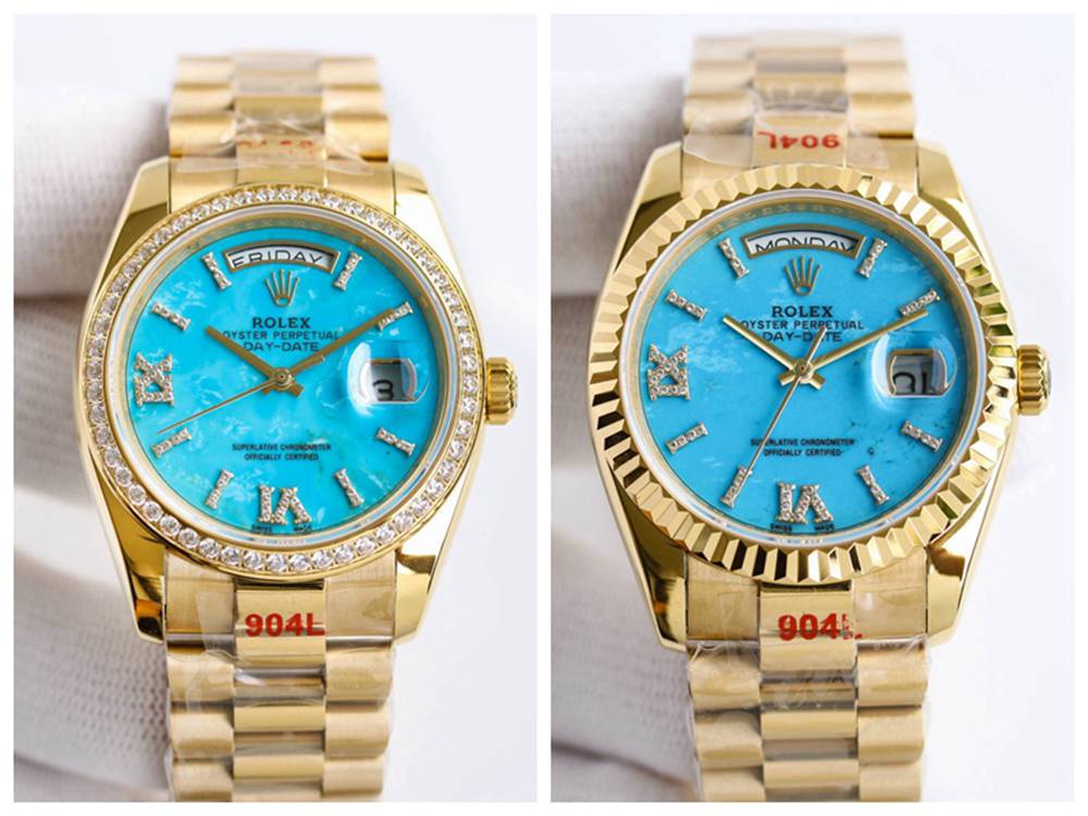 DayDate 36mm gold case Swiss 1:1 grade diamonds numbers Turquoise blue dial WT160