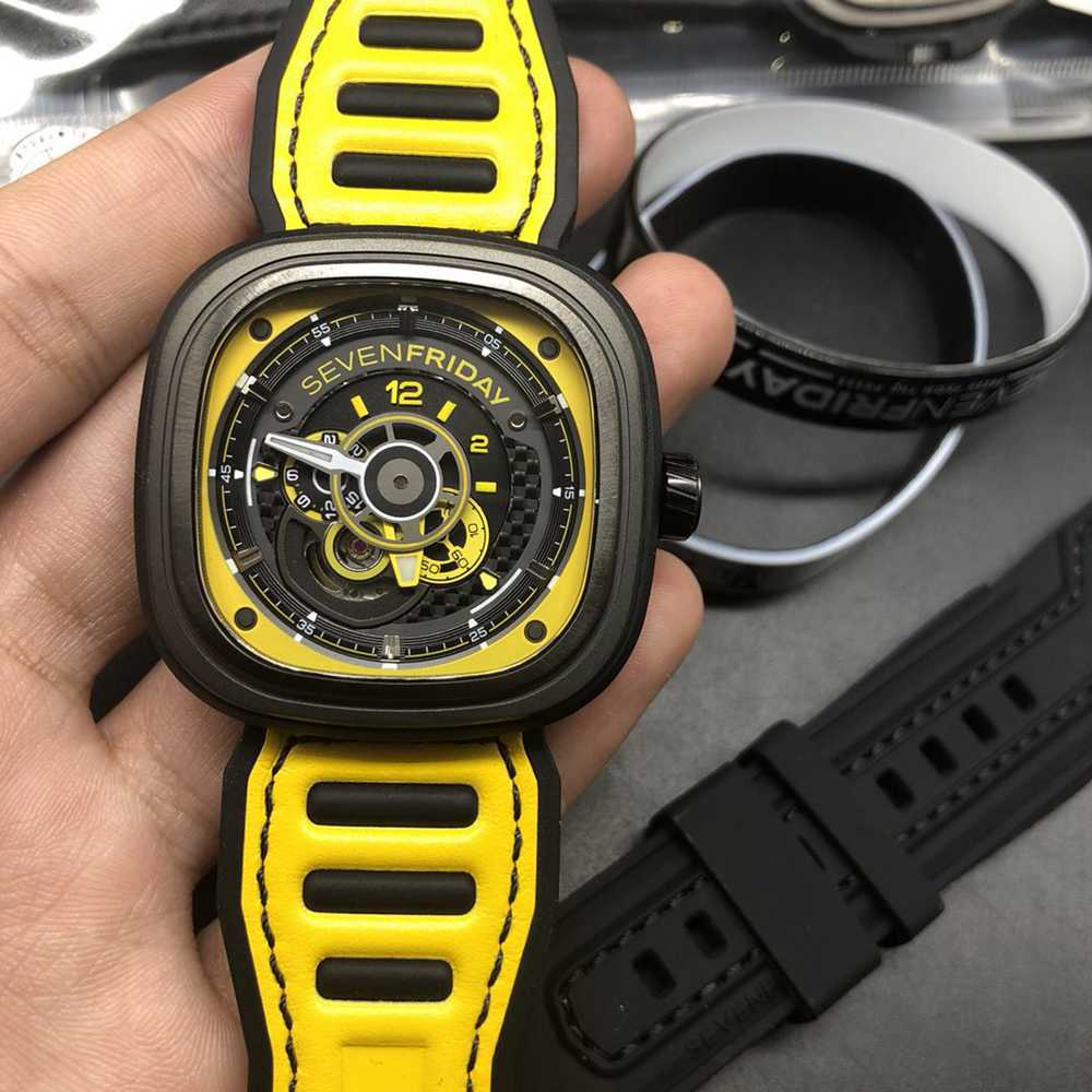 SevenFriday black case 47mm yellow rubber strap high quality miyota 8215 movement M100HZ