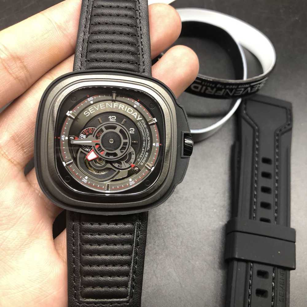 SevenFriday black case 47mm high quality miyota 8215 automatic black leather men watch M100HZ