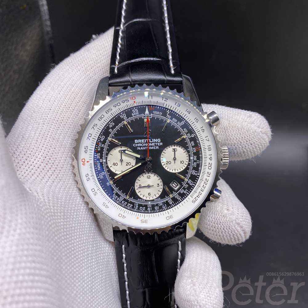 Breitling silver/black 46mm quartz movement AAA grade chronometer full works men's stopwatch M