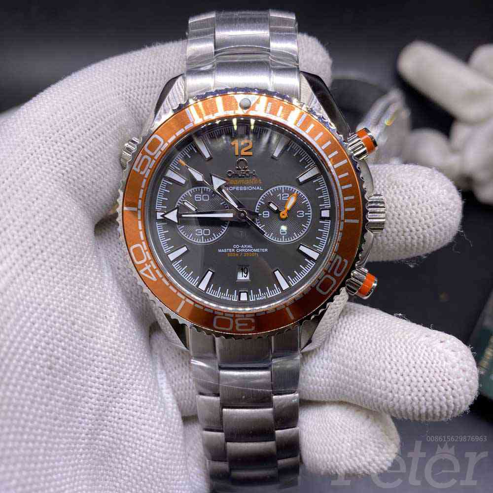 Omega Seamaster 43mm orange bezel gray dial silver case AAA automatic glass back Men's Mis026